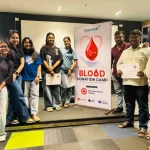 Volunteers and employees at iServeU blood donation camp